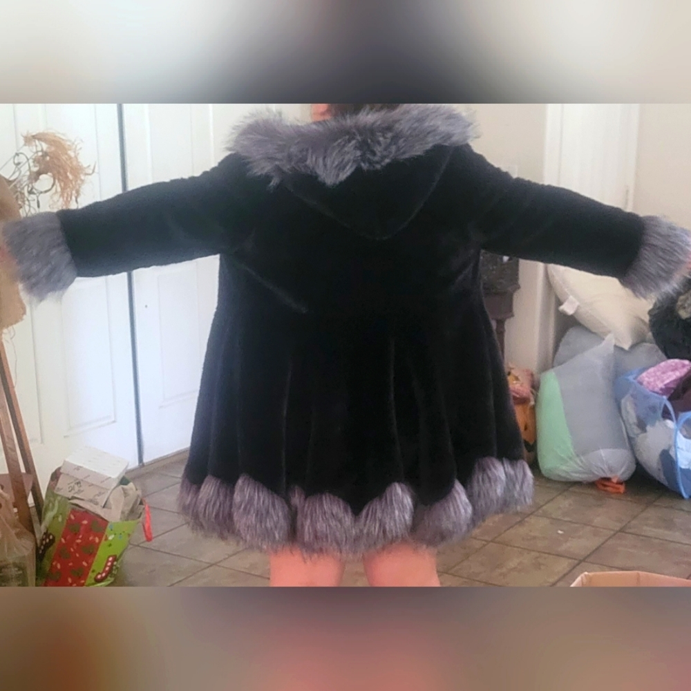 Black and grey foe fur coat